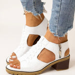 Womens Orthopedic Sandals with Block Heel and Zip Closure