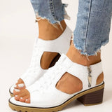 Womens Orthopedic Sandals with Block Heel and Zip Closure