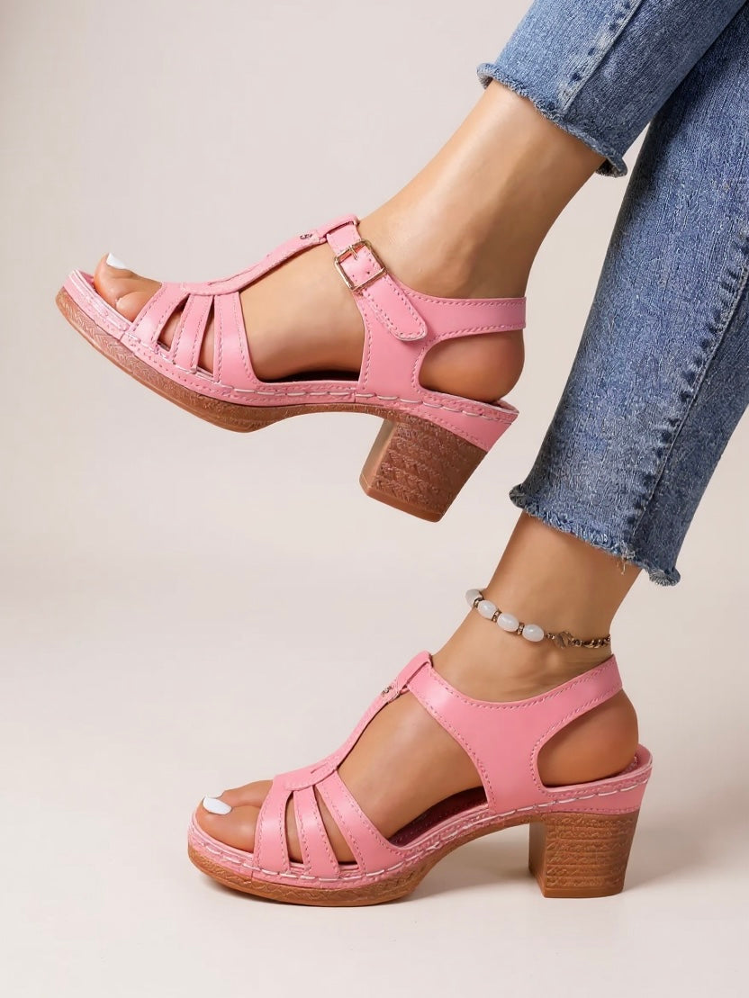 Women's Orthopedic Sandals with Block Heel and Cushioned Insole