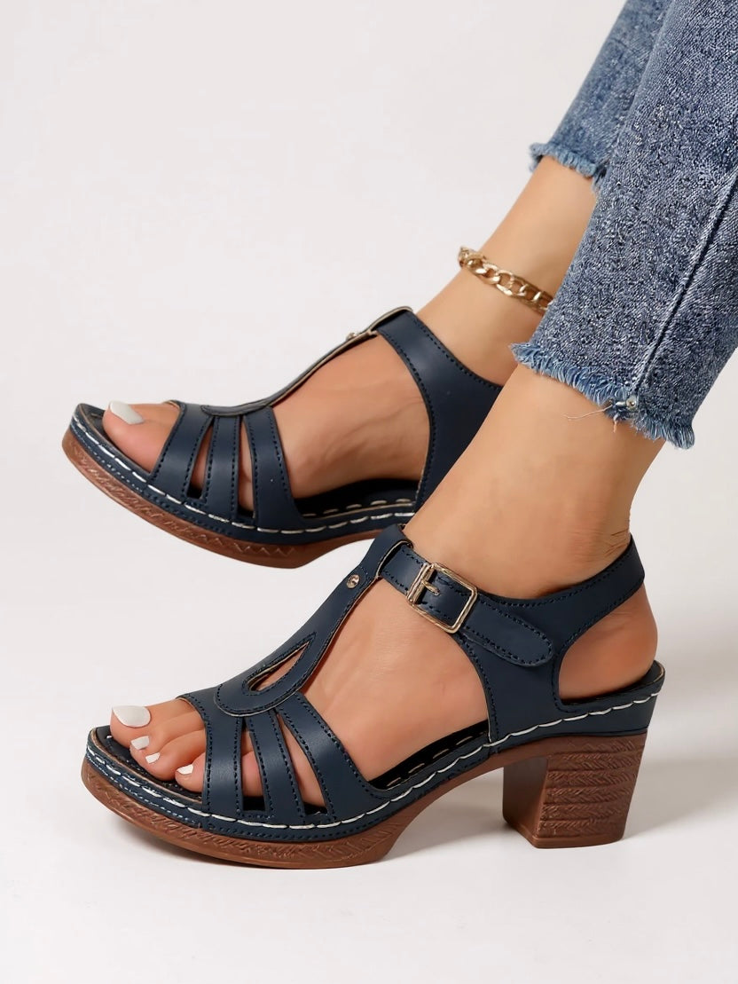 Women's Orthopedic Sandals with Block Heel and Cushioned Insole