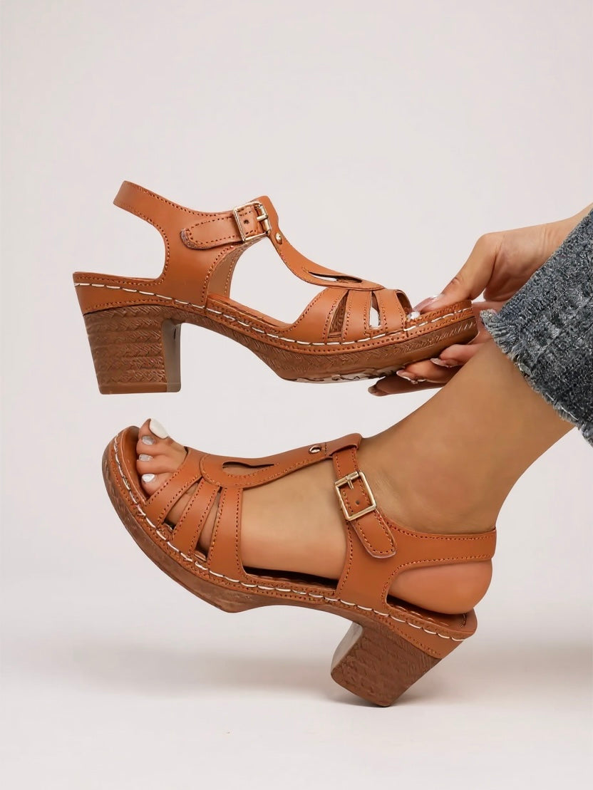 Women's Orthopedic Sandals with Block Heel and Cushioned Insole