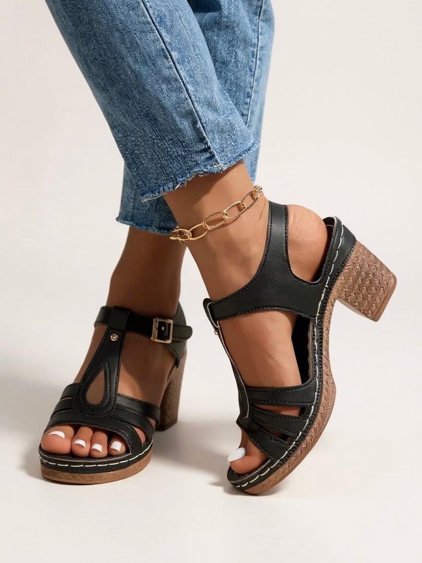 Women's Orthopedic Sandals with Block Heel and Cushioned Insole