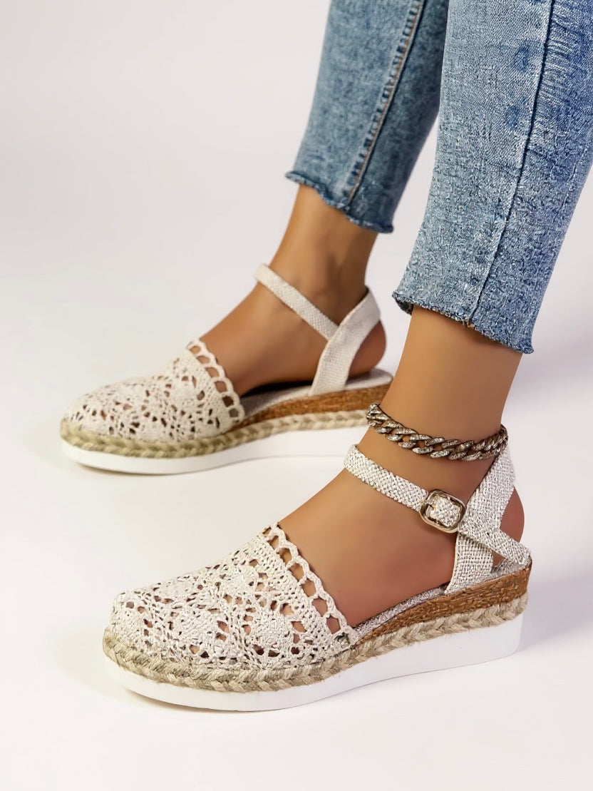 Womens Orthopedic Sandals with Woven Upper and Platform Sole