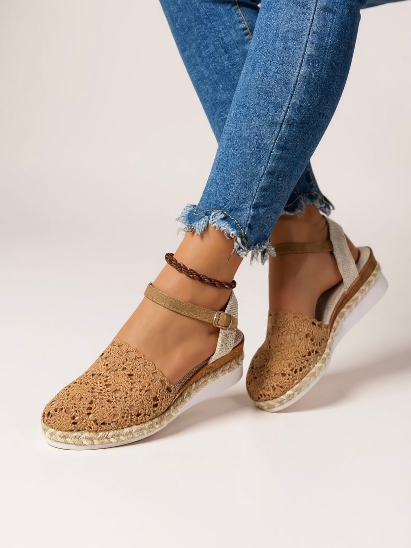 Womens Orthopedic Sandals with Woven Upper and Platform Sole
