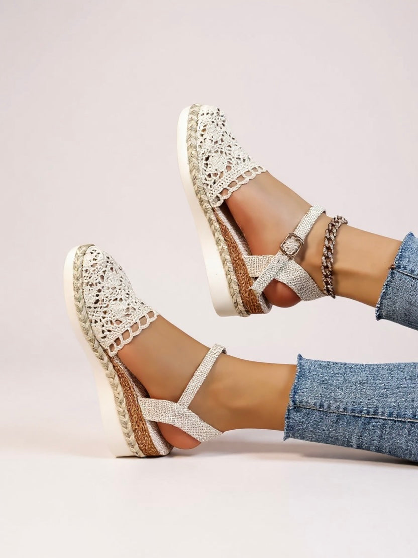 Womens Orthopedic Sandals with Woven Upper and Platform Sole