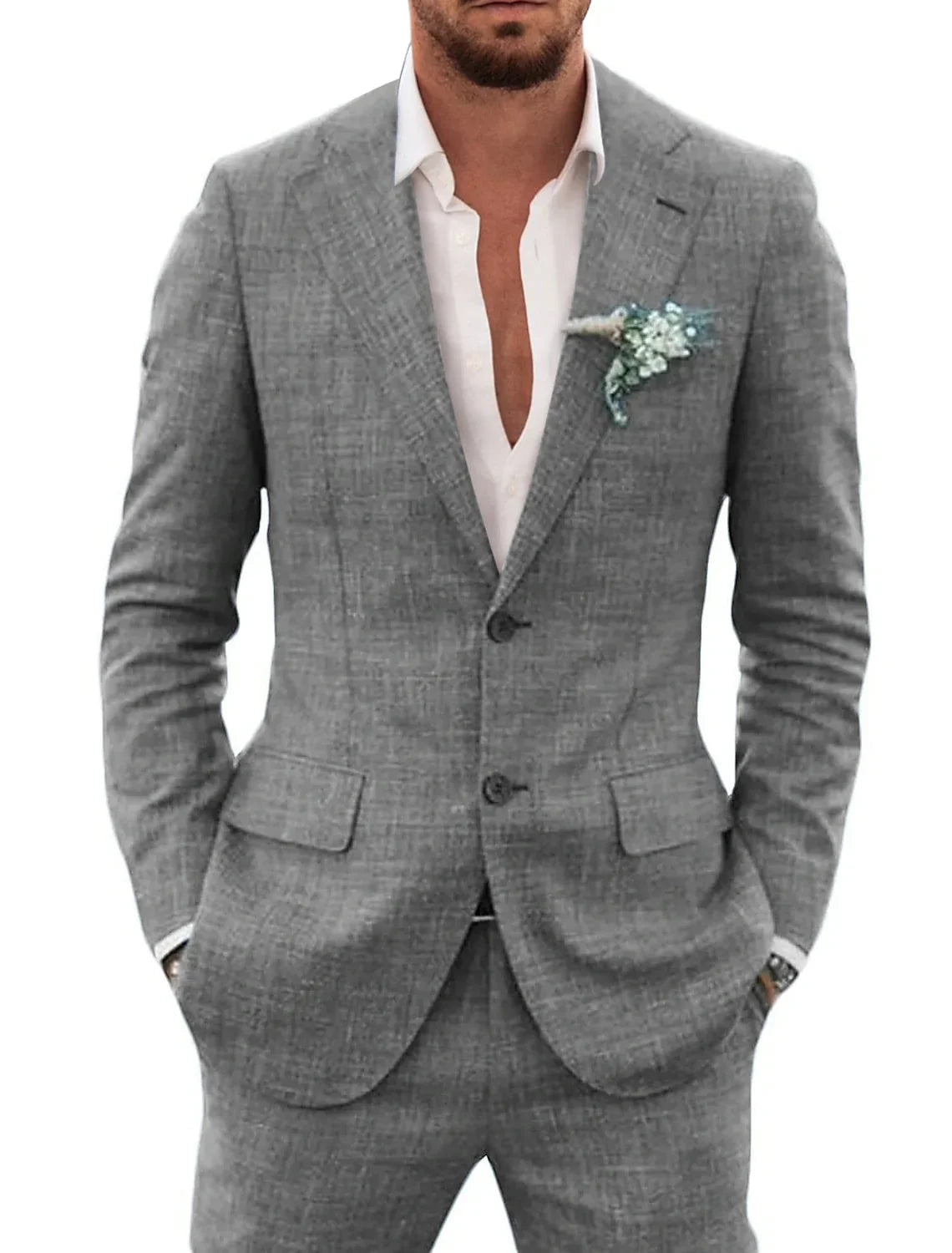 Men's Summer Suit with Notched Lapel and Two Buttons
