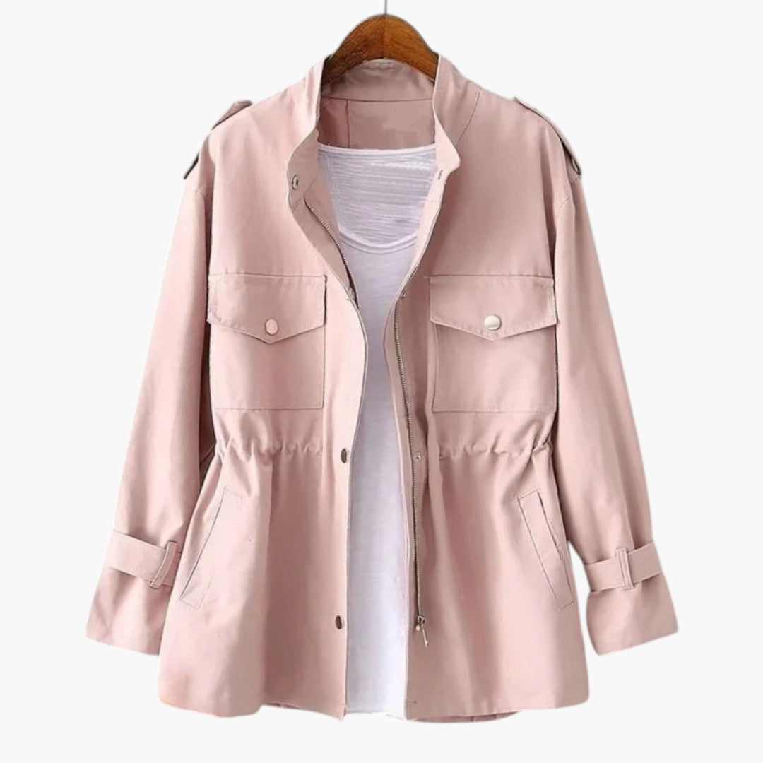 Women's Long Coat with Cross-Closure and Adjustable Belt