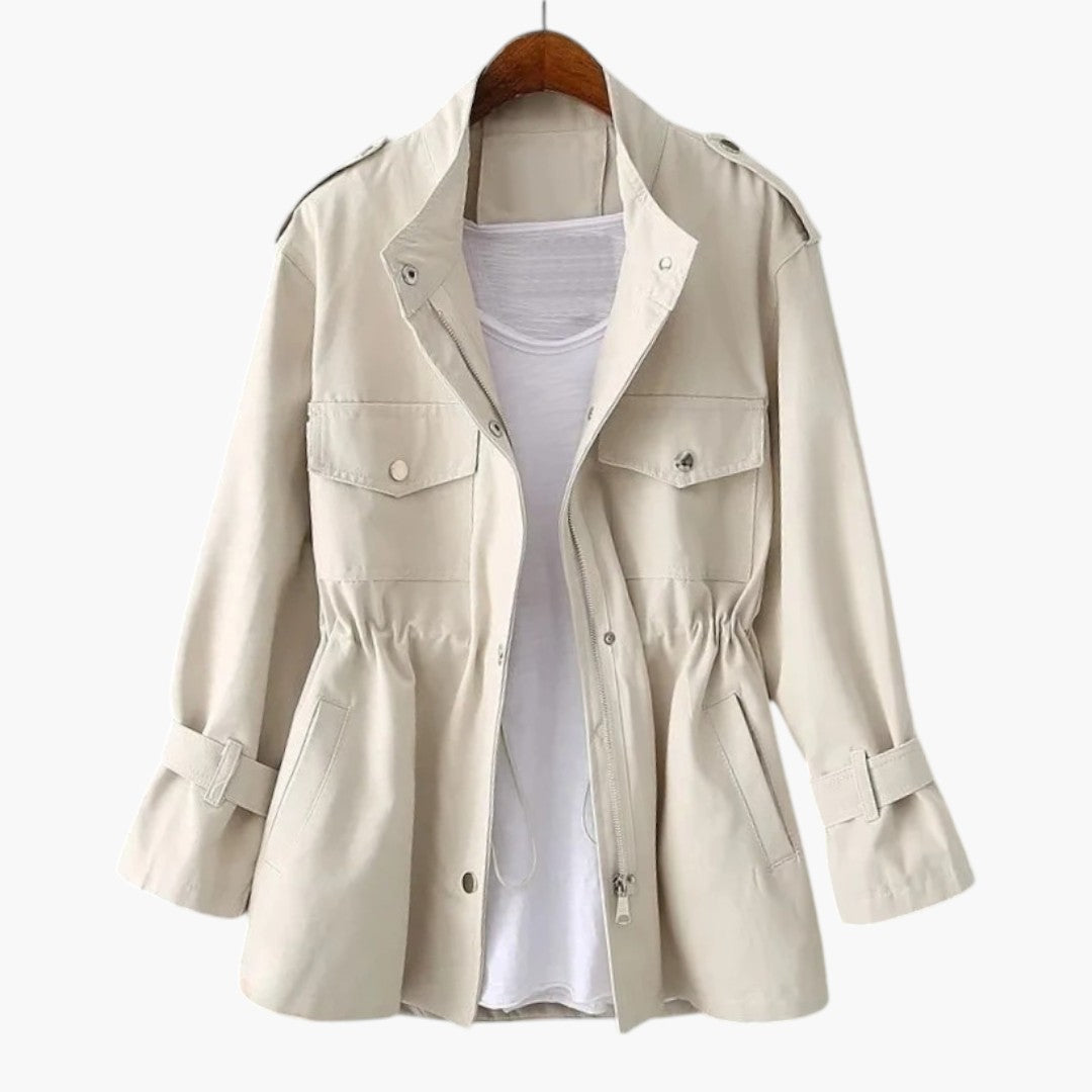 Women's Long Coat with Cross-Closure and Adjustable Belt
