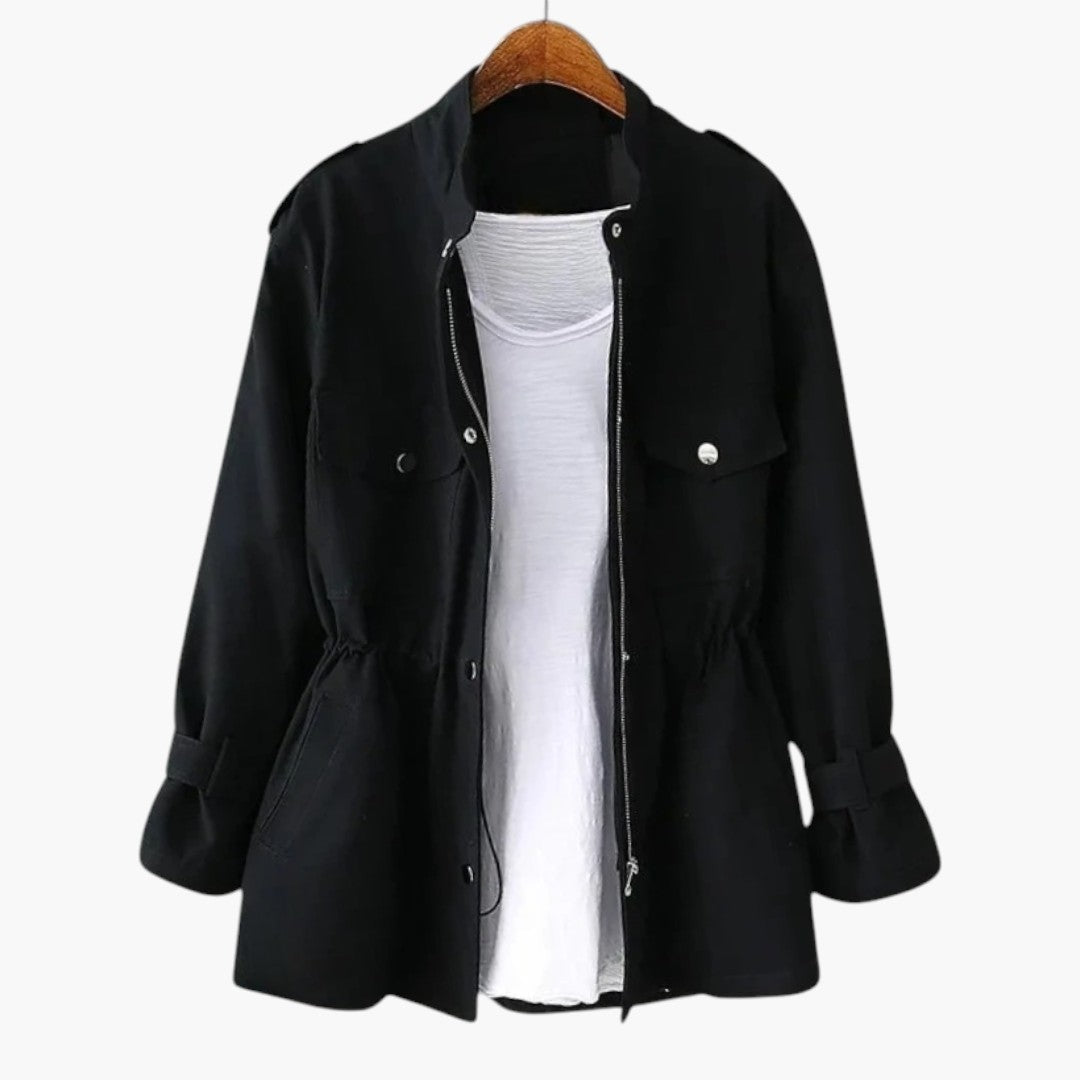 Women's Long Coat with Cross-Closure and Adjustable Belt