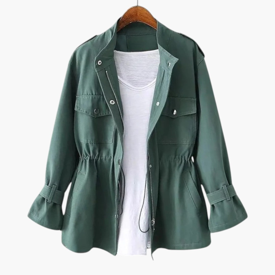 Women's Long Coat with Cross-Closure and Adjustable Belt