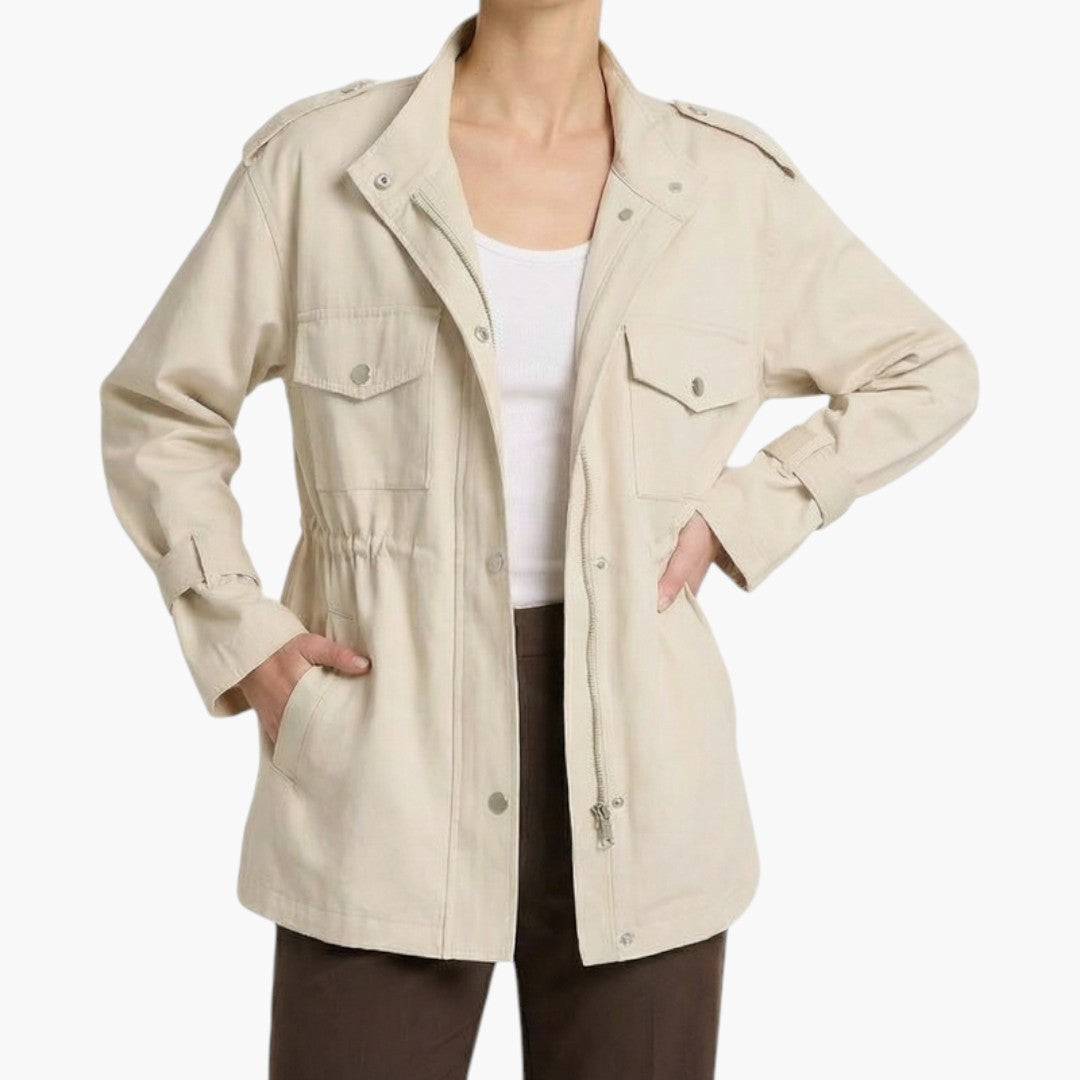 Women's Long Coat with Cross-Closure and Adjustable Belt