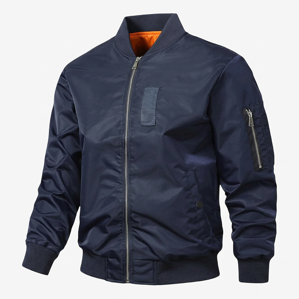 Men's Bomber Jacket with Piped Pockets and Zip Sleeve Pocket