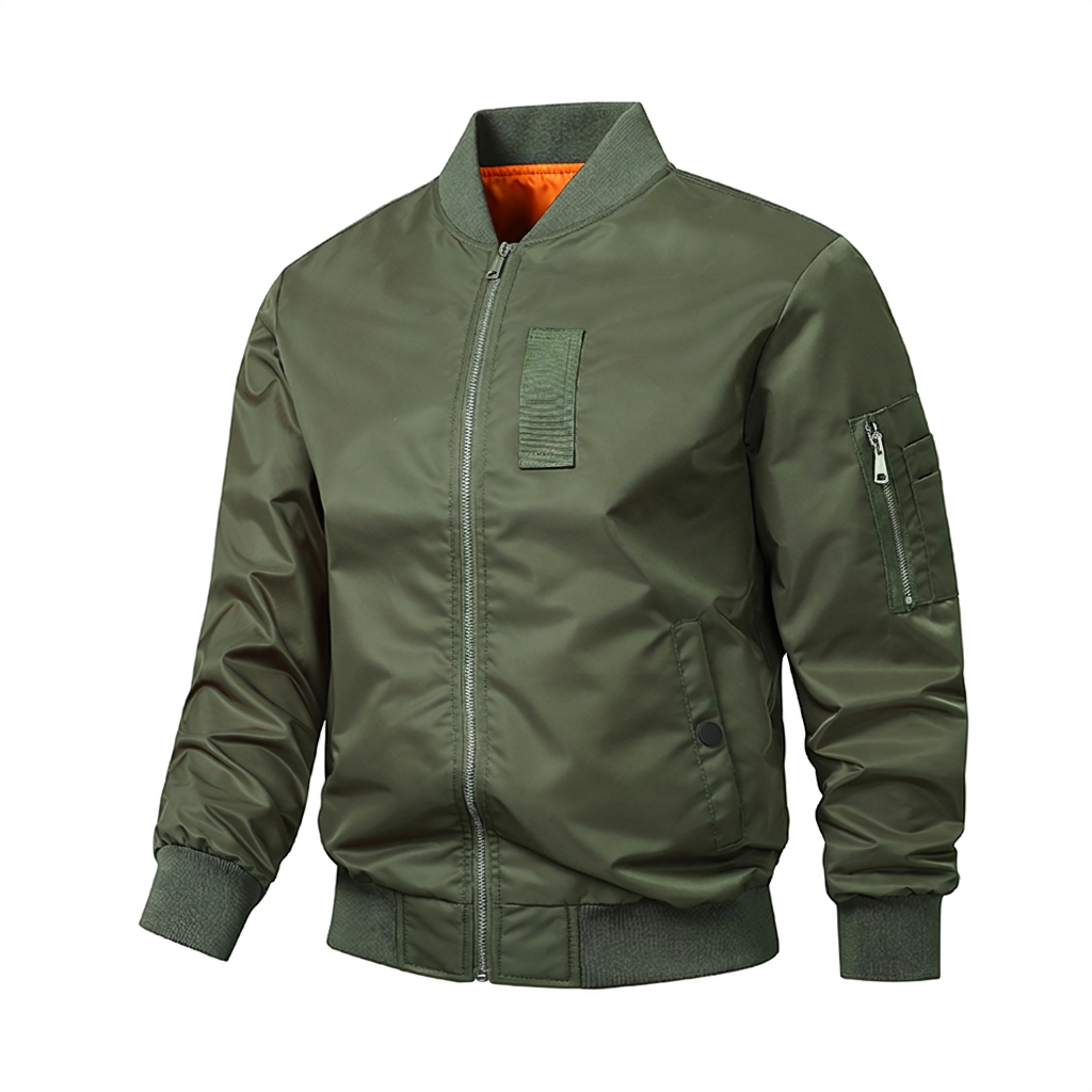 Men's Bomber Jacket with Piped Pockets and Zip Sleeve Pocket