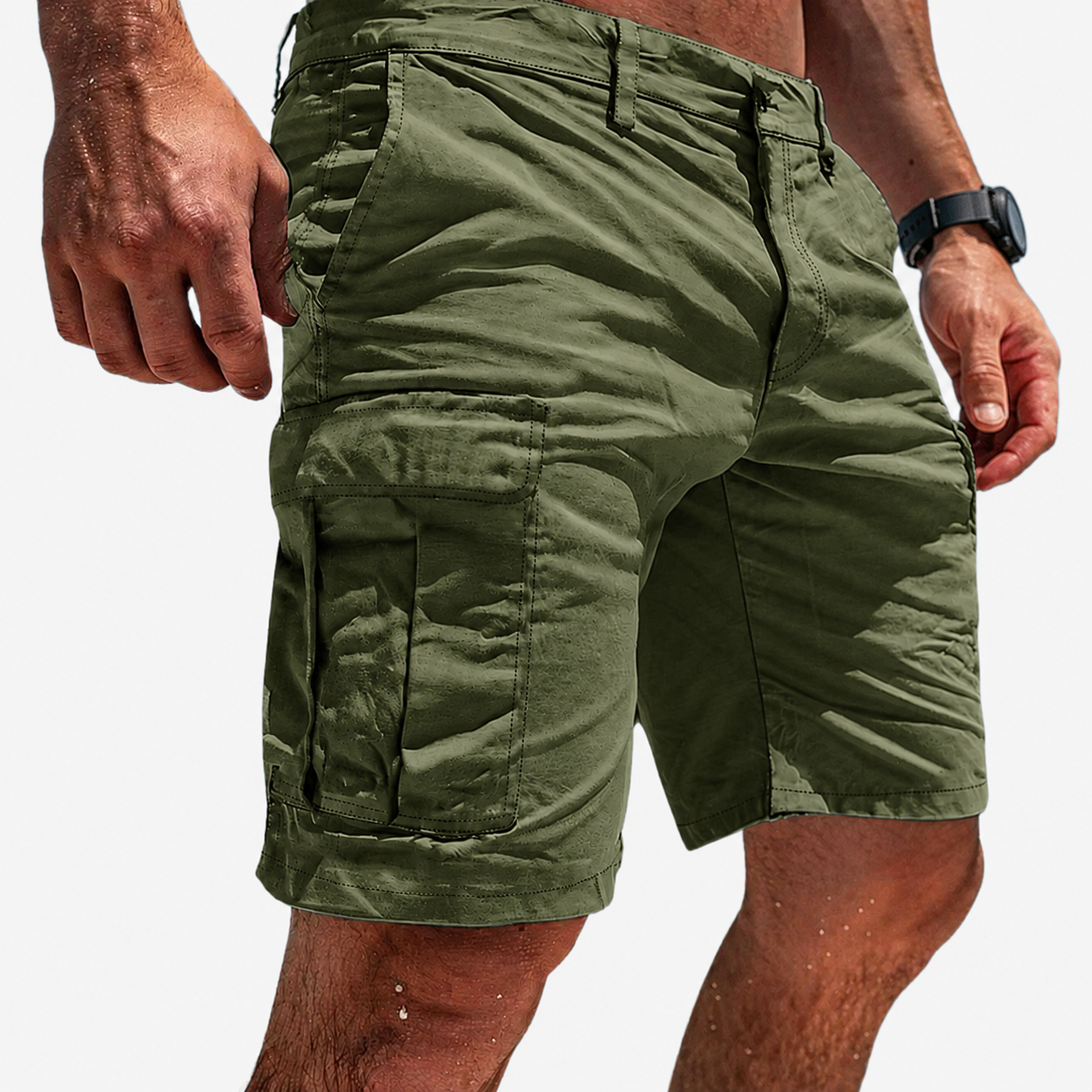 Men's Knee-Length Cargo Shorts with Multiple Pockets for Summer
