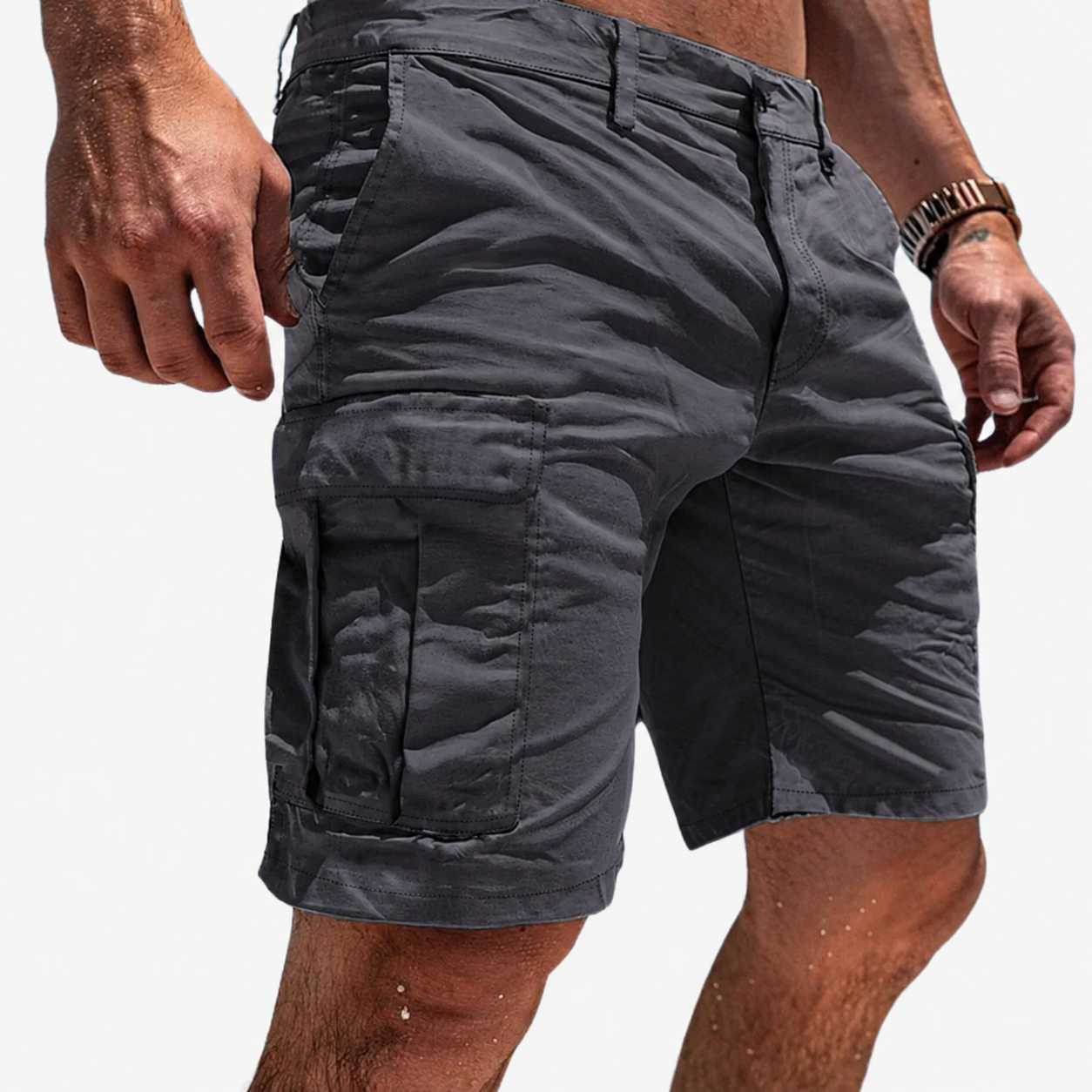 Men's Knee-Length Cargo Shorts with Multiple Pockets for Summer