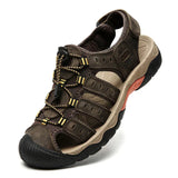 Men's Leather Sandals with Elastic Closure and Rubber Sole