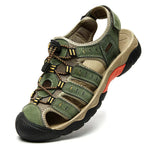 Men's Leather Sandals with Elastic Closure and Rubber Sole