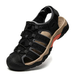 Men's Leather Sandals with Elastic Closure and Rubber Sole
