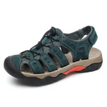 Men's Leather Sandals with Elastic Closure and Rubber Sole