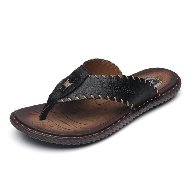 Men's Leather Sandals with Open Toe and Adjustable Straps