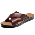 Men's Leather Sandals with Slip On and Flexible Footbed