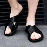 Thomas | Men's Leather Sandals with Slip On and Flexible Footbed