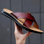 Men's Leather Sandals with Slip On and Flexible Footbed