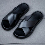 Men's Leather Sandals with Slip On and Flexible Footbed