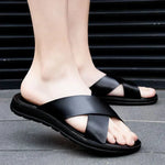 Men's Leather Sandals with Slip On and Flexible Footbed