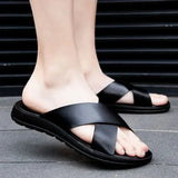 Men's Leather Sandals with Slip On and Flexible Footbed