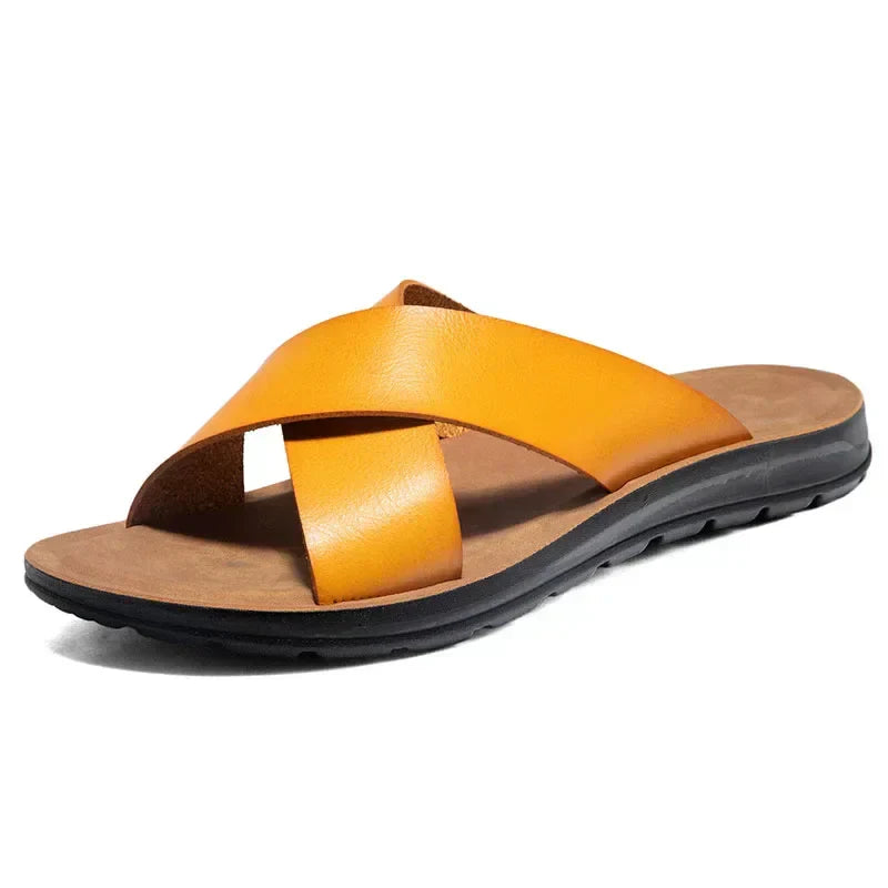 Bavane | Men's Leather Sandals with Slip On and Flexible Footbed