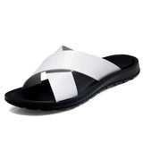 Men's Leather Sandals with Slip On and Flexible Footbed