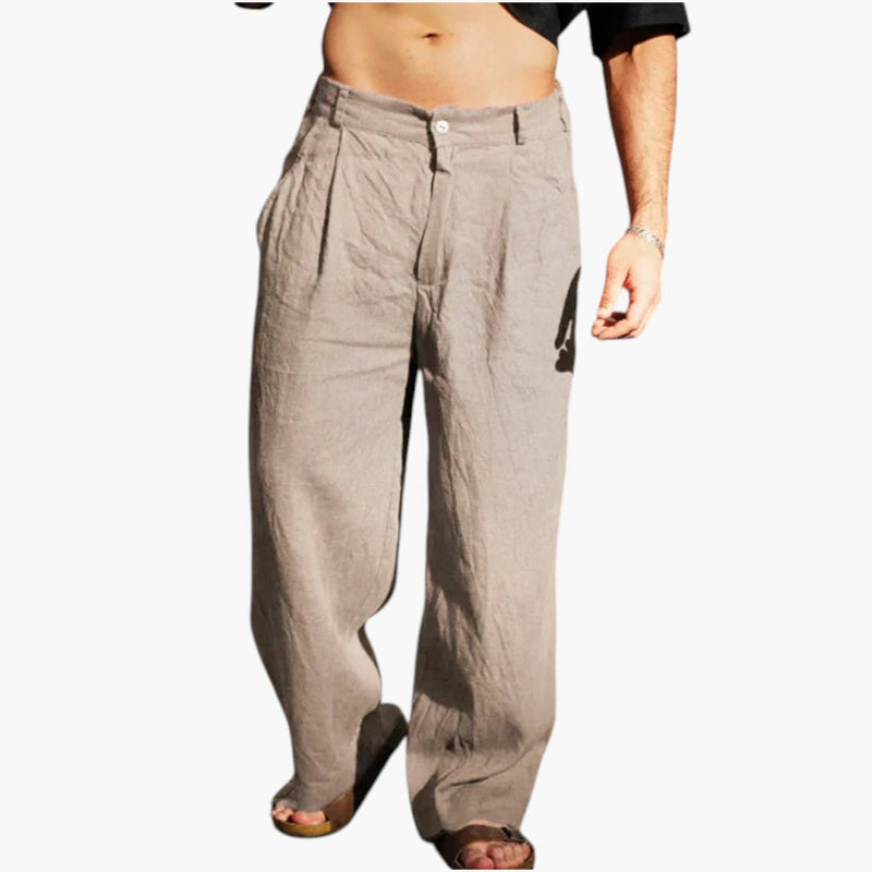 Men's Linen Pants with Wide Legs and Pleated Front