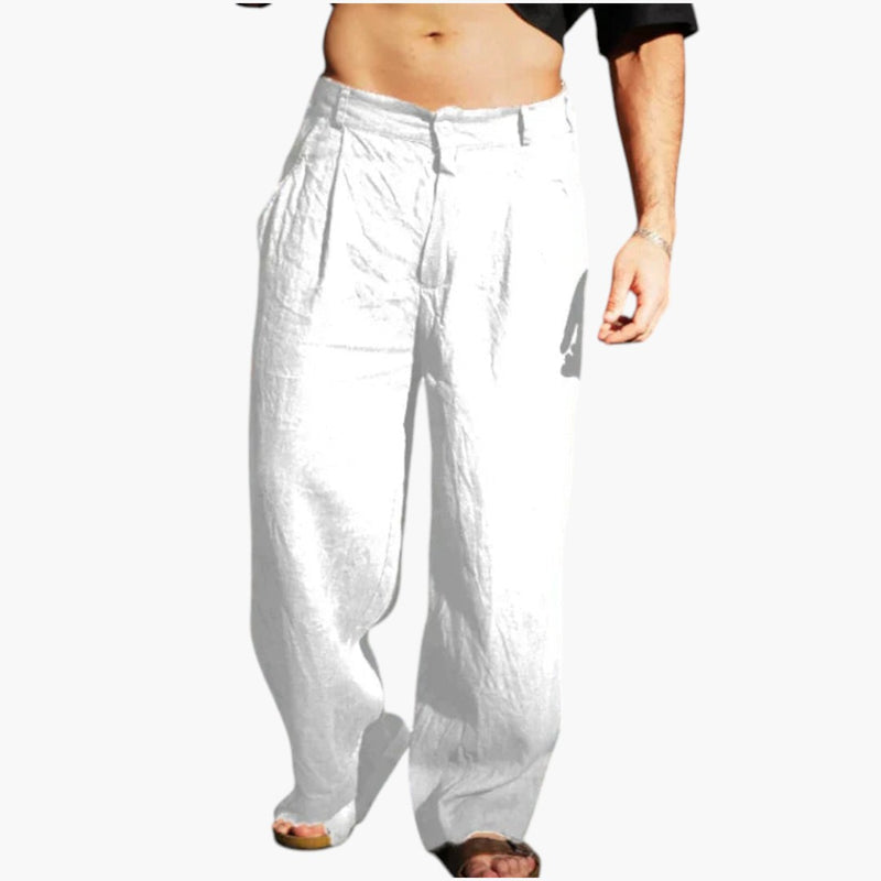 Men's Linen Pants with Wide Legs and Pleated Front