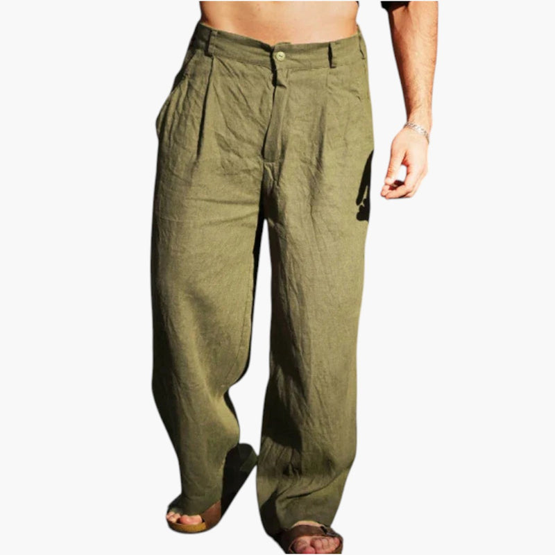 Men's Linen Pants with Wide Legs and Pleated Front