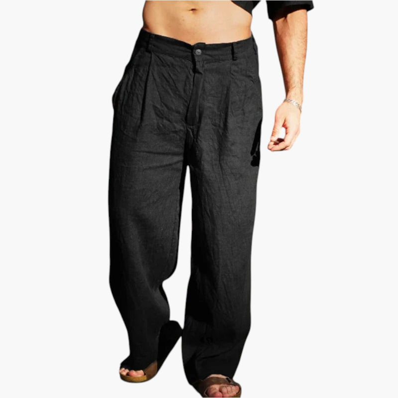 Men's Linen Pants with Wide Legs and Pleated Front