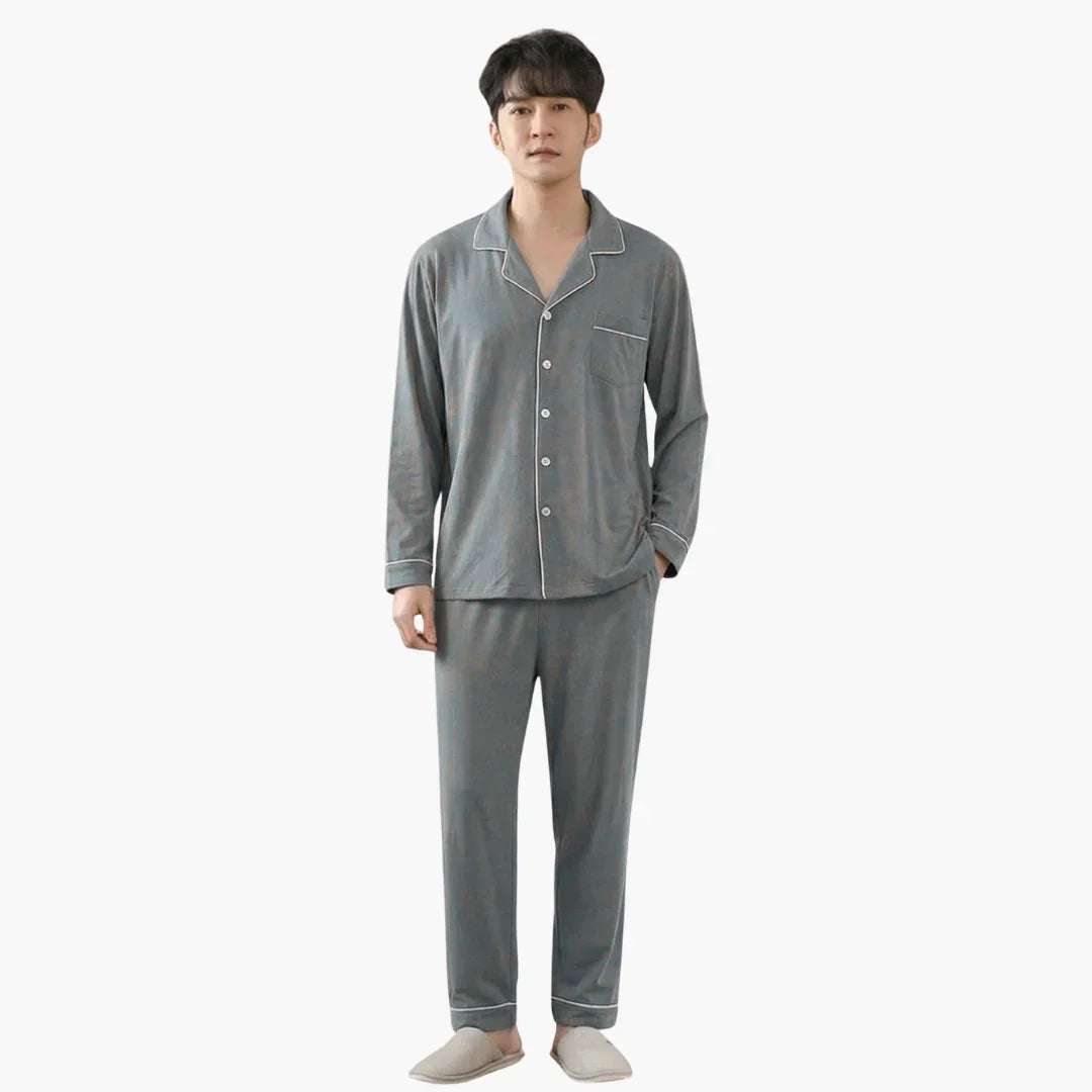 Bavane | Men's Pajama Set with Button Placket and Long Sleeves