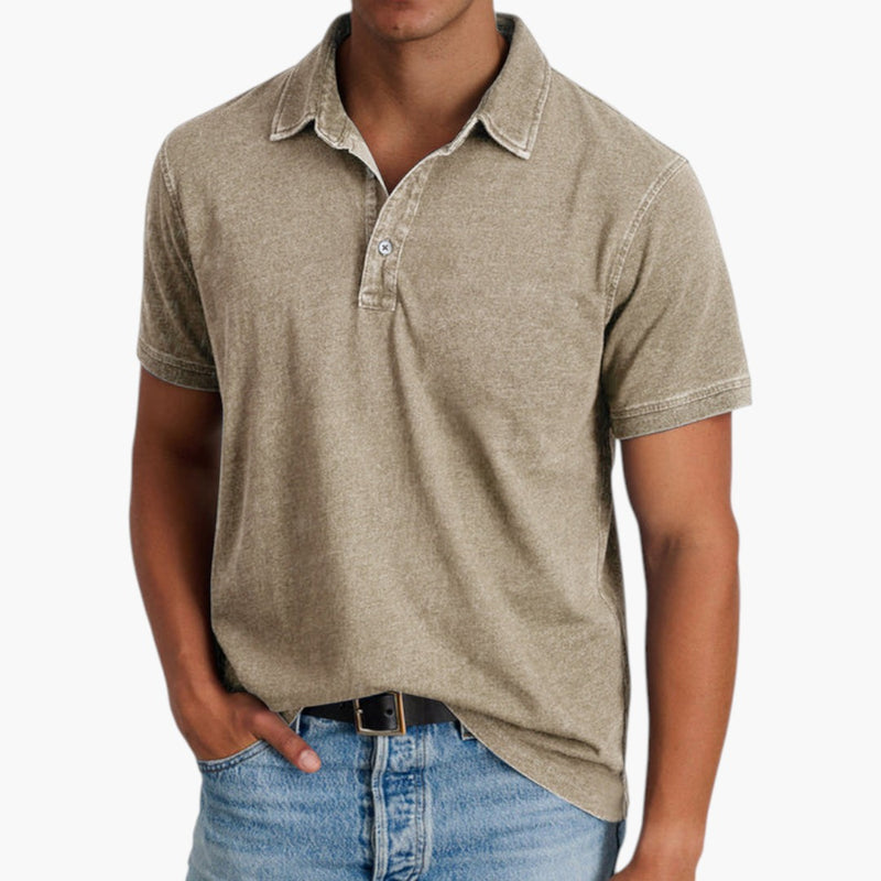 Men's Polo Shirt with Button Placket and Short Sleeves