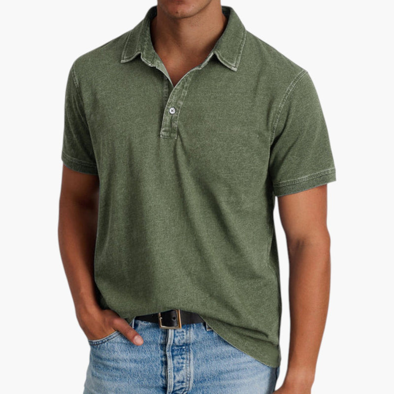 Men's Polo Shirt with Button Placket and Short Sleeves