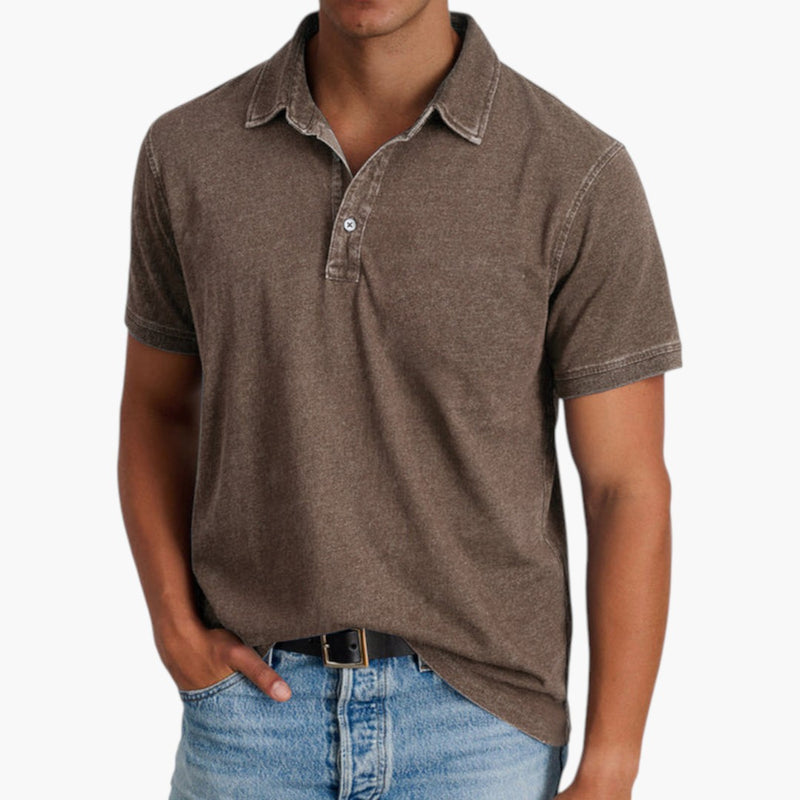 Men's Polo Shirt with Button Placket and Short Sleeves