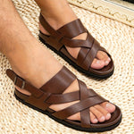 Men's Sandals with Buckle Closure and Thick Sole