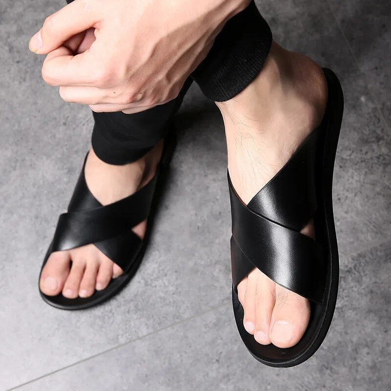 Men's Sandals with Cross Straps and Antislip Sole