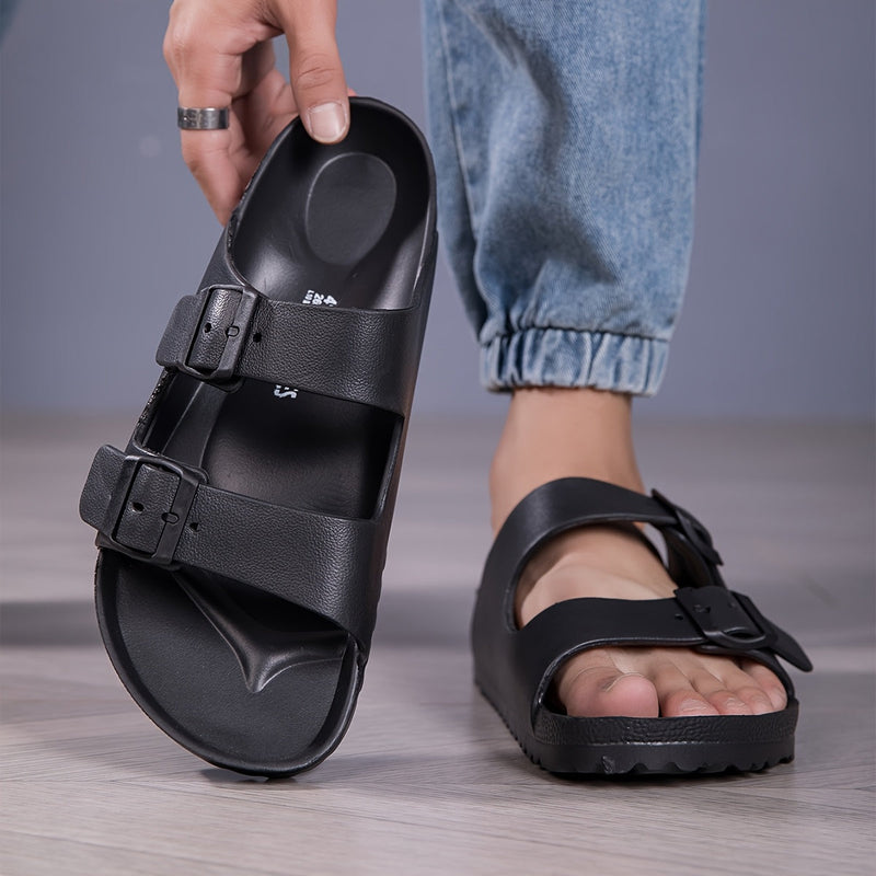 Men's Sandals with Double Buckle Straps and Slip On