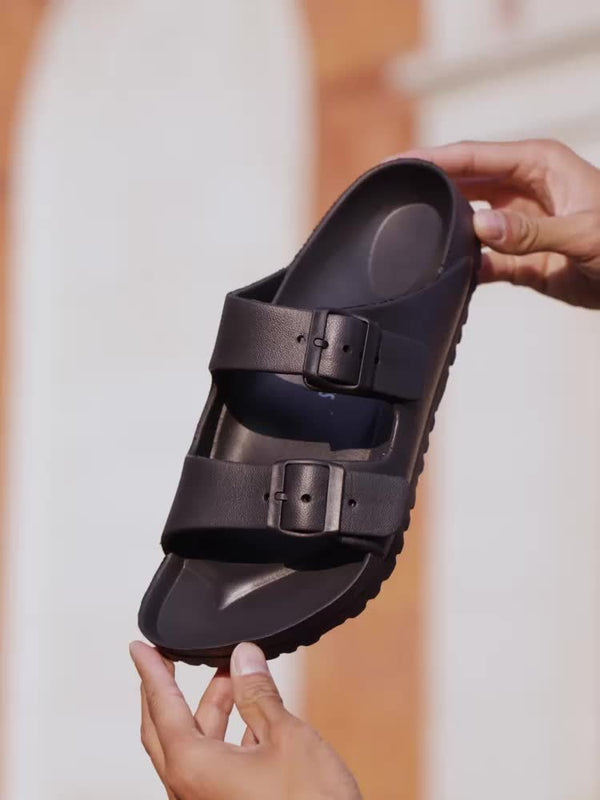 Men's Sandals with Double Buckle Straps and Slip On
