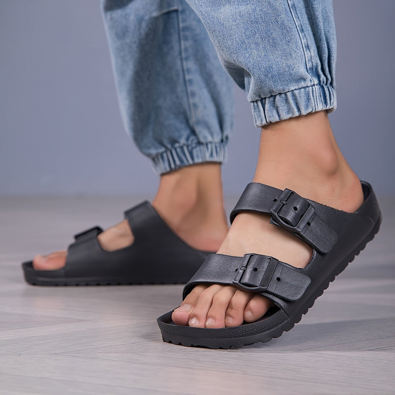 Men's Sandals with Double Buckle Straps and Slip On