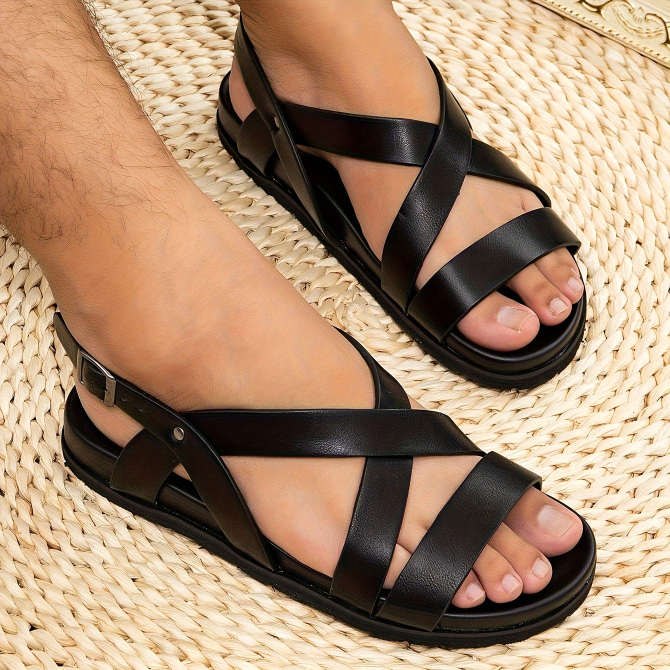 Men's Sandals with Double Sole and Buckle Strap