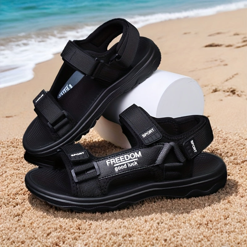 Men's Sandals with Hook Closure and EVA Sole-Fabric Upper