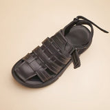 Men's Sandals with Hook Closure and Leather Upper