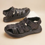 Men's Sandals with Hook Closure and Leather Upper