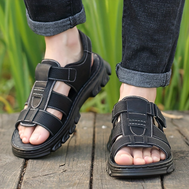 Men's Sandals with Hook and Loop Closure and Rubber Sole